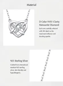 Gedetailleerde weergave van gevlochten hartketting van S925 zilver met D VVS1 moissaniet