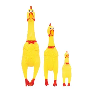 Lot de 3 poulets criards jaunes en caoutchouc de tailles variées pour animaux