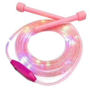 Roze LED-verlicht springtouw voor kinderen en studenten met kleurrijke flitslichten.