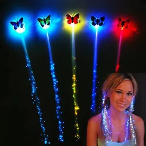 Colorful LED butterfly fiber optic hair braids for party and festive hair decoration
