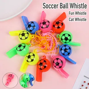 Multicolor Plastic Whistle With Lanyard Soccer Smile Face Cat Printed Cartoon Whistles For Party Sports Cheering Kindergarten Gifts