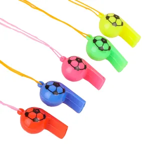 Colorful soccer-themed whistles with matching lanyards for coaching and cheering