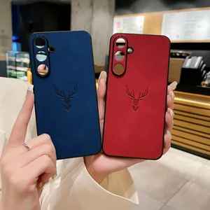 Detailed view of Samsung A55 sheepskin texture case with embossed deer head design.