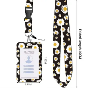 Détails du cordon et porte-carte à motif marguerites avec dimensions