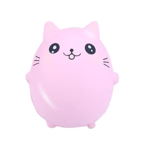 Detailed view of a soft pink cat squishy toy made of slow-rising PU foam material