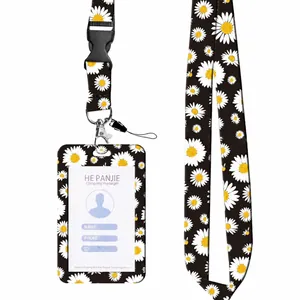Daisy floral print lanyard and ID card holder set, 40cm folded length dimensions