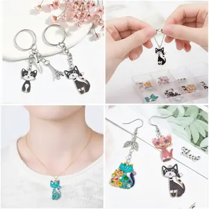 Details of various cute cartoon cat charms used for necklaces, earrings and keychains