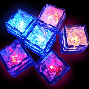 Close-up detail of colorful LED glowing ice cubes with realistic ice-like crystal texture