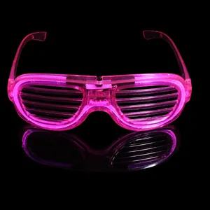 Macro detail of pink LED glowing shutter glasses for party and holiday events