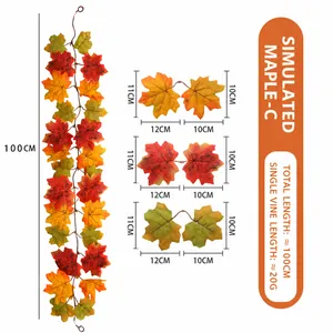 Gedetailleerde afmetingen van de 100 cm kunstmatige esdoornblad slinger voor herfst.