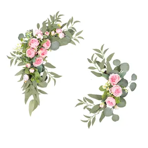 Elegant pink artificial flower swag set for wedding welcome signs and decor