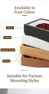 Diepe shadow box fotolijst display met vier kleuropties, hout en walnoot afwerking