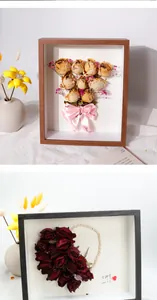 Deep 3D shadow box frame with dried rose arrangements for DIY floral specimen display