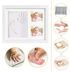 Detailed instruction showing DIY process for baby hand and footprint keepsake photo frame kit