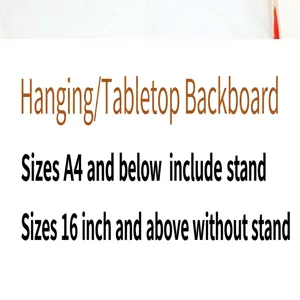 Specificaties van het achterbord voor 3D hol frame met standaardopties per maat