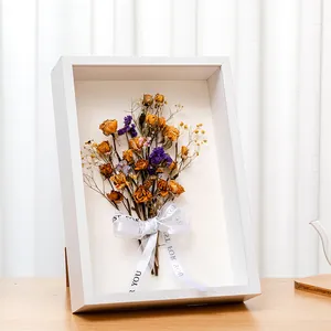 Elegent white 3D shadow box frame for DIY dried flower bouquet and specimen display
