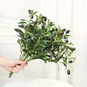 Realistic artificial olive branches with lush green leaves and fruits for home decor