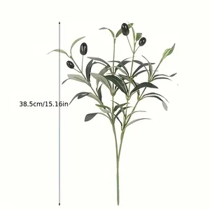 Artificial olive branch detail showing 38.5cm height dimension on white background