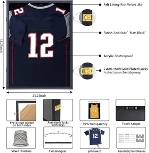 Detailed features of the jersey display case with anti-theft locks and acrylic frame