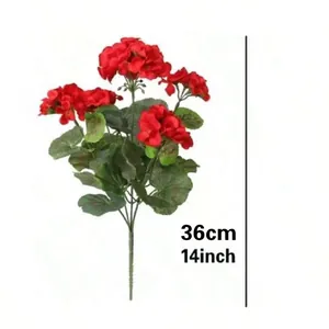 Detailed size guide for red artificial geranium flower with 36cm height measurement