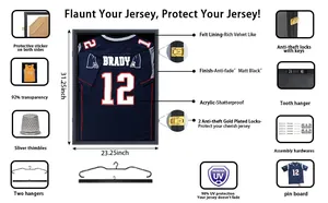 Black jersey display case with UV protection, anti-theft locks, and assembly hardware kit.