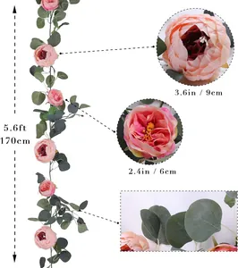 Dimensions of 5.6ft artificial peony and eucalyptus leaf garland with 9cm flowers