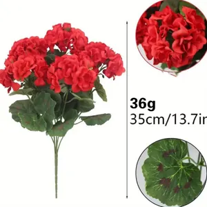 Realistic red silk geranium bouquet for home decor 35cm 36g 13.7 inch height