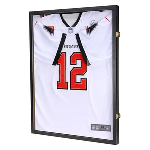 Large black jersey display case shadow box frame for sports memorabilia collection