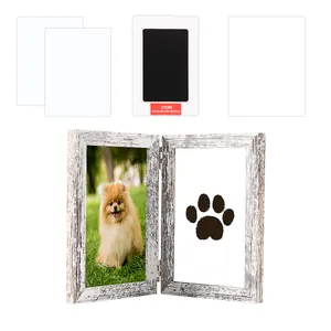 Rustic white pet paw print memorial frame kit with clean-touch ink pad and cards