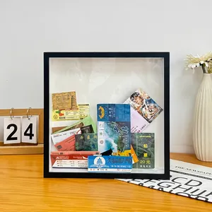 Wood Shadow Box Picture Frame Ticket Stub Display Case Travel Memory Storage Box With Map Pattern For Home Office Decor