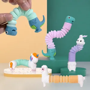 Colorful silicone stretching pop tube animal fidget toys, including unicorn and dinosaur