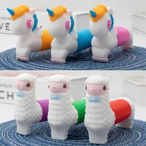 Soft silicone pop tube fidget toys in unicorn and alpaca shapes for stress relief