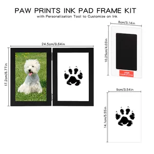 Pet paw print ink pad frame kit including mess-free ink pad and detailed sizing