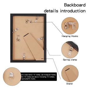 Details of wooden photo frame backboard with hanging hooks and sturdy support stand