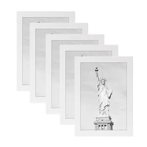 Set of 5 minimalist white wooden picture frames for wall gallery decor