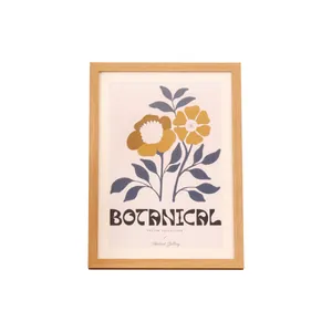 Large natural wood photo frame for wall art or table display with botanical print