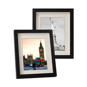 Cornice per foto A4 in legno nero premium con passe-partout bianco da parete o tavolo