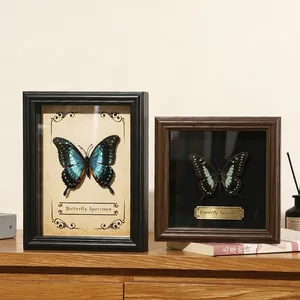 3D Hollow Wooden Shadow Box Frame with Real Glass 2cm Depth Specimen Display Case for Butterfly Insect Flower Tabletop Wall Decor