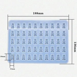 Detailed dimensions of 50-cavity bear silicone mold: 188mm by 136mm.