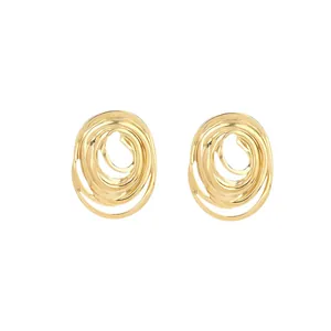 Elegant gold irregular swirl stud earrings in stainless steel for a modern fashion look.