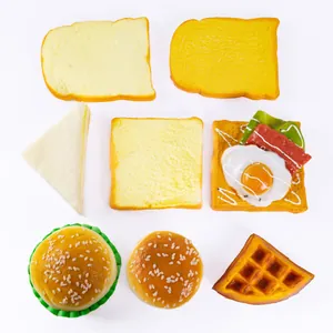 Set of realistic PU artificial food models including burger, sandwich, and toast slices