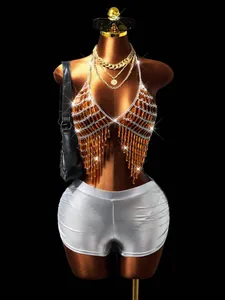Dames Sexy Strass Kwastje Lichaamsketting Halter Acryl Kristal Borstketting Voor Rave Party Nachtclub Muziekfestival Sieraden