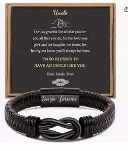 Bracciale in pelle intrecciata con chiusura magnetica incisa per zio in scatola regalo