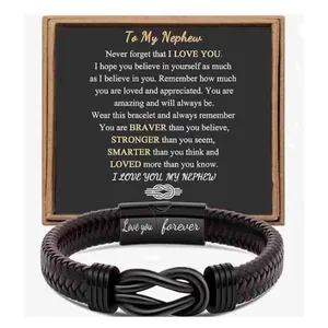 Bracciale uomo in pelle intrecciata con chiusura magnetica e biglietto regalo