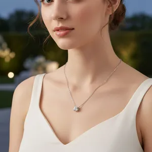 Κομψό κολιέ με μενταγιόν moissanite από ασήμι S925 με κλασικό δέσιμο τεσσάρων δοντιών για γυναίκες