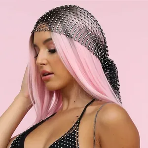 Foulard en résille noire avec strass et franges en cristal style ethnique