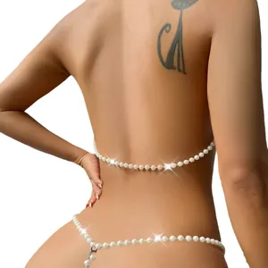 Sexy elegant white pearl halter bikini set for women summer beachwear fashion style