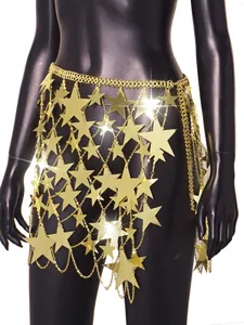Detailed shot of sparkling gold star sequin hollow-out mini skirt on black mannequin