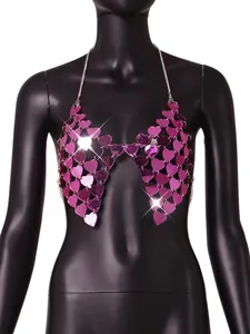Sexy rosa Acryl-Herz-Pailletten-Körperkette-Top für Festivals und sommerliche Partys