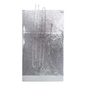 Flat lay view of a silver metallic mesh halter dress featuring delicate chain straps